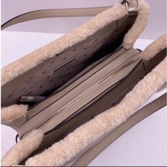 🔥 Kate Spade Leila Medium Triple Compartment Shoulder Bag Faux Shearling New